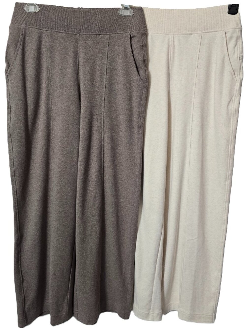 Pact Airplane Wide Leg Pants XS Organic Cotton Pintuck Sweats 2 PAIR Taupe Cream - Picture 12 of 14
